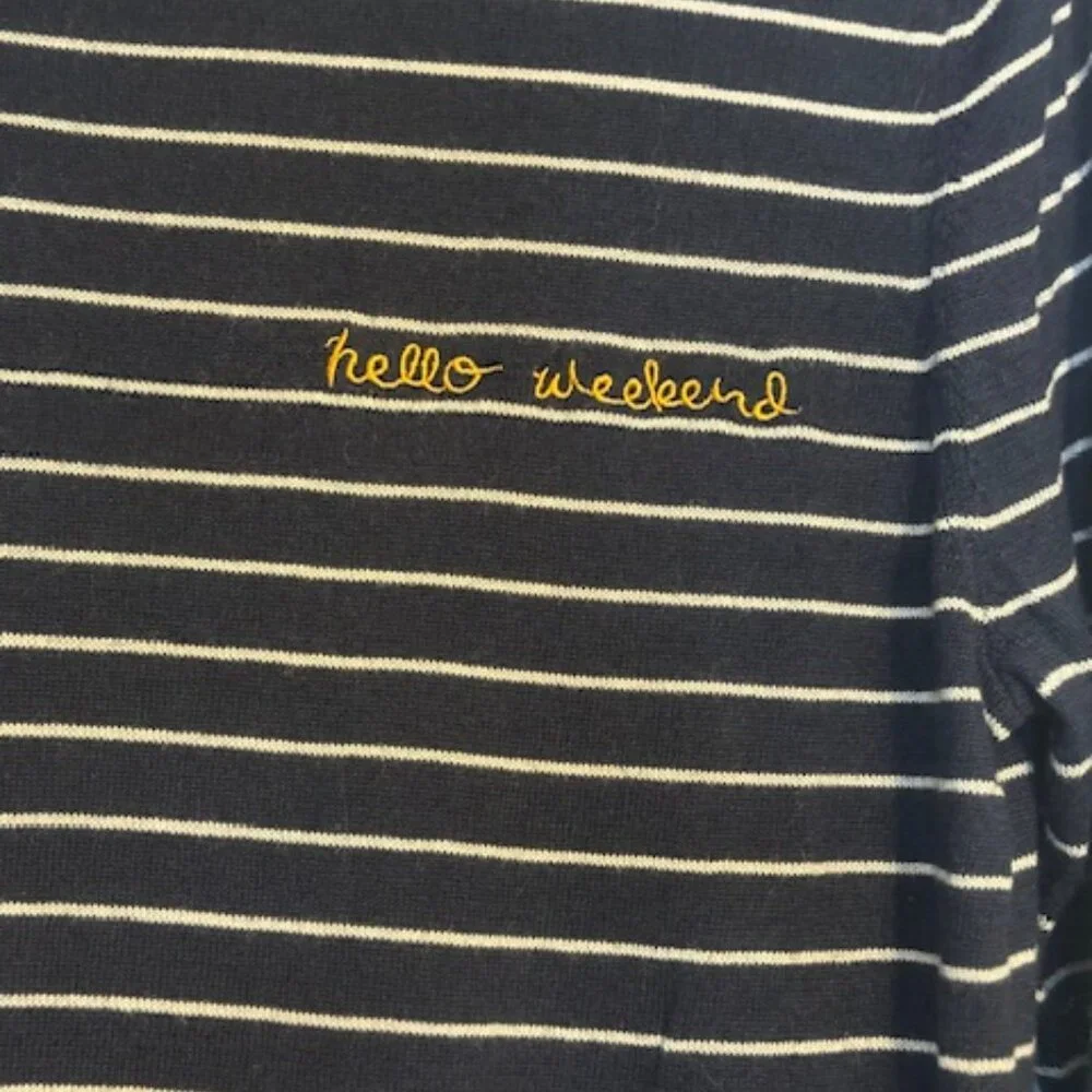 Banana Republic "Hello Weekend" Striped Navy Crewneck Sweater - Size Small - Picture 7 of 8